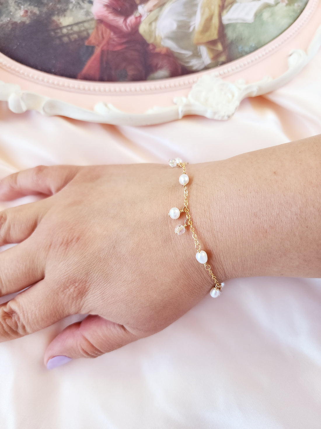 Asymmetrical Pearl &amp; Crystal Bracelet | 14kt Gold Fill and Sterling