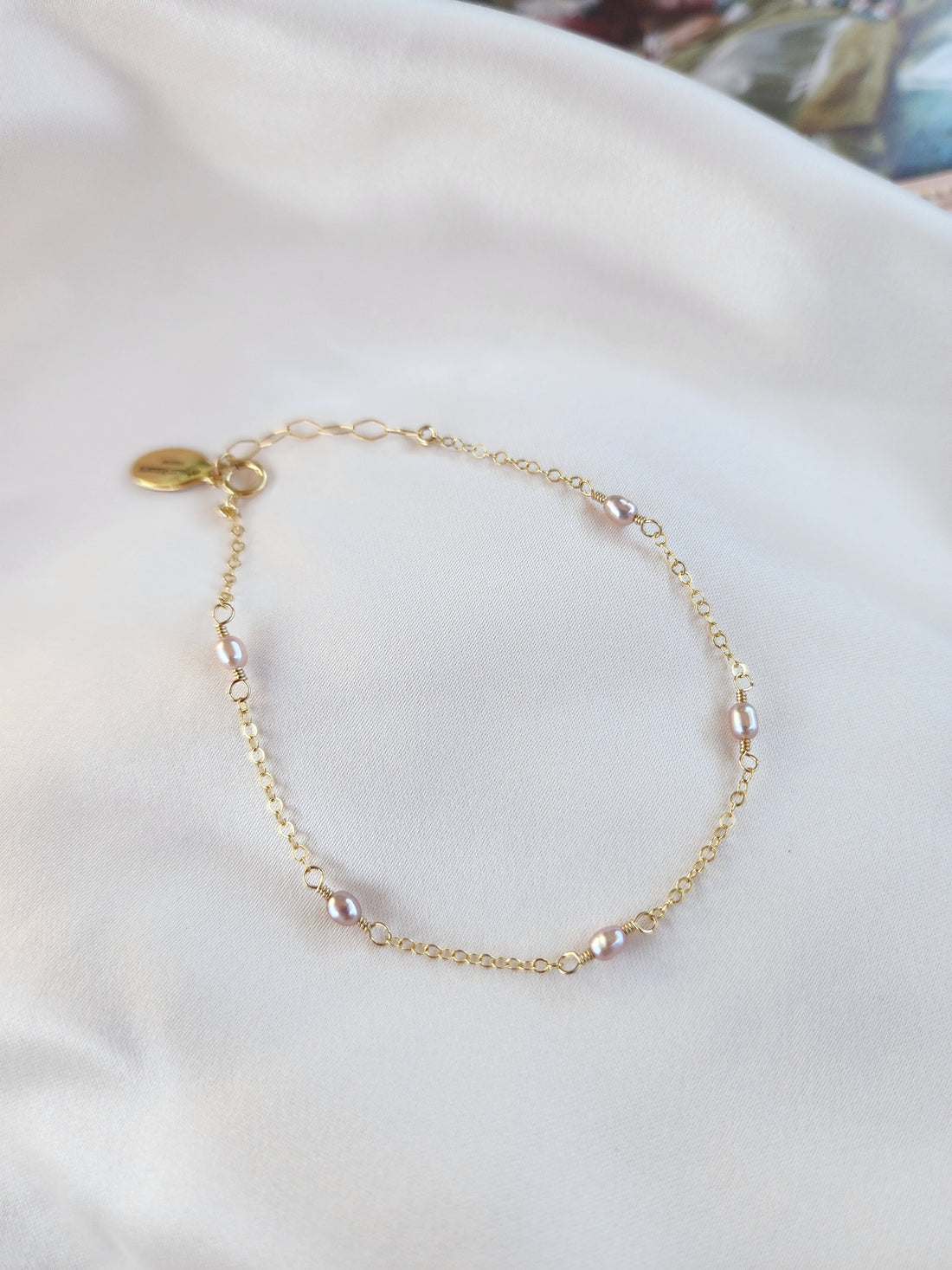 Lavender Pink Linked Pearl Bracelet