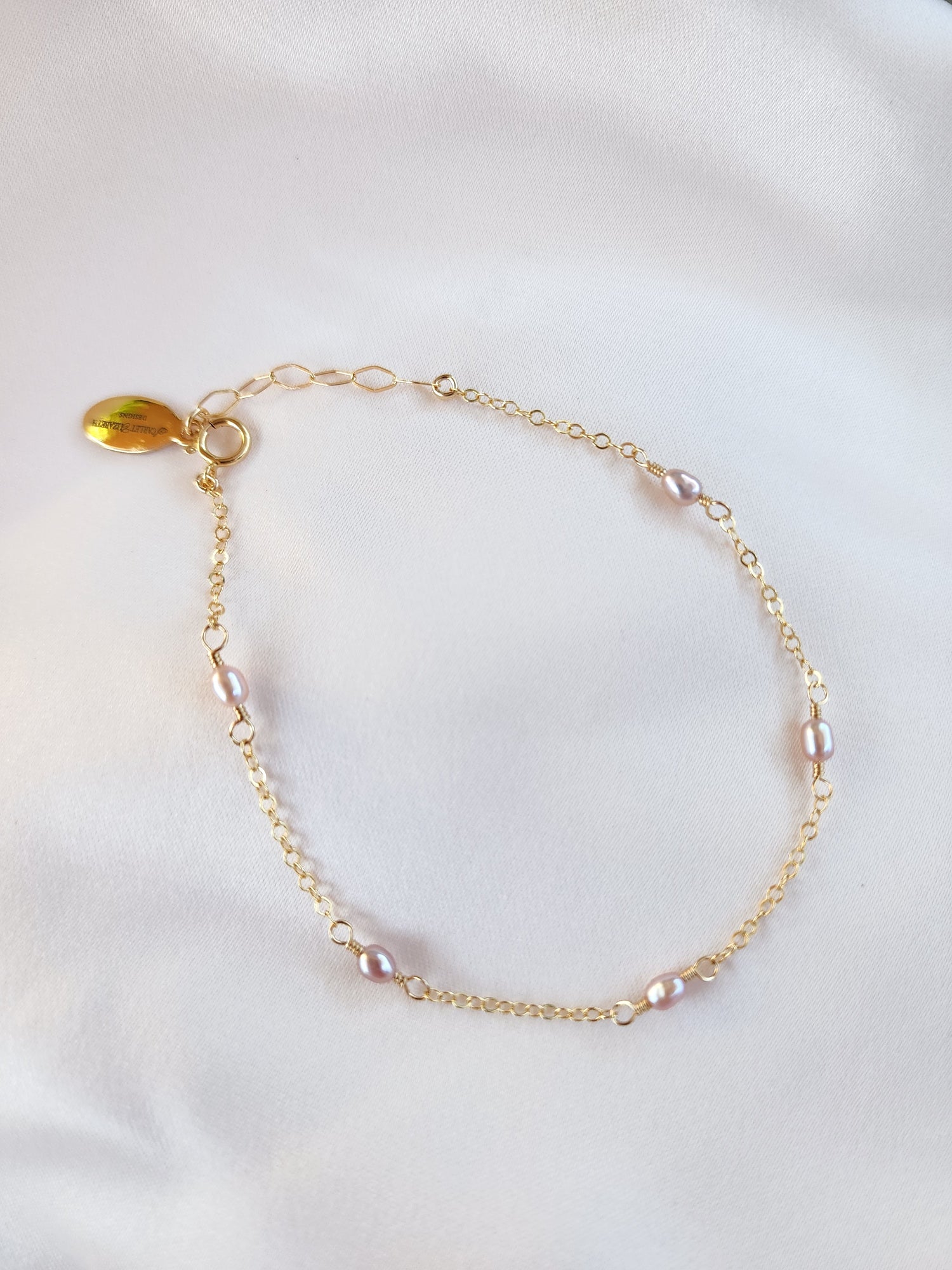 Lavender Pink Linked Pearl Bracelet
