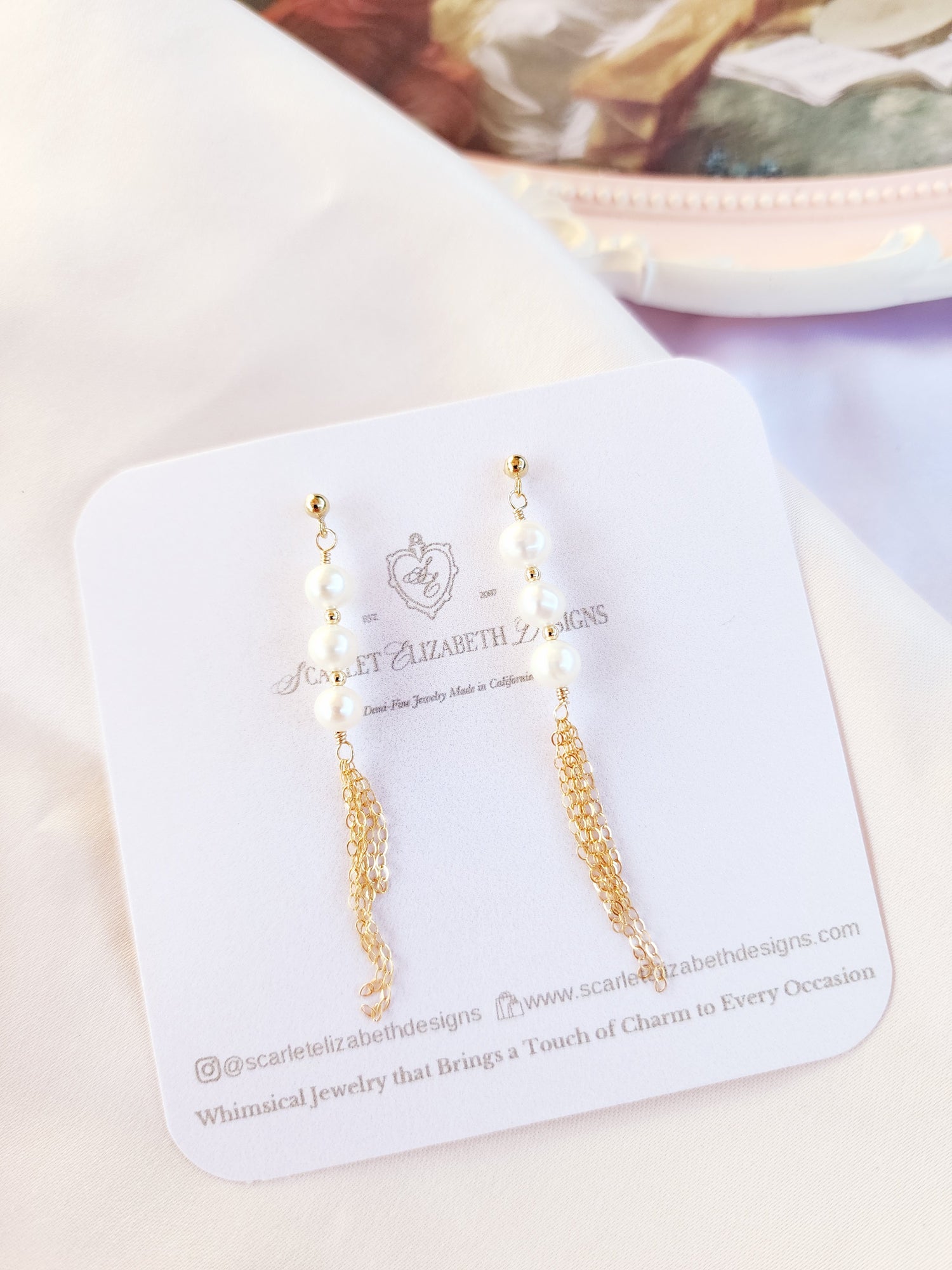 Tassel Pearl Stud Earrings | Sterling Silver and 14ktgf