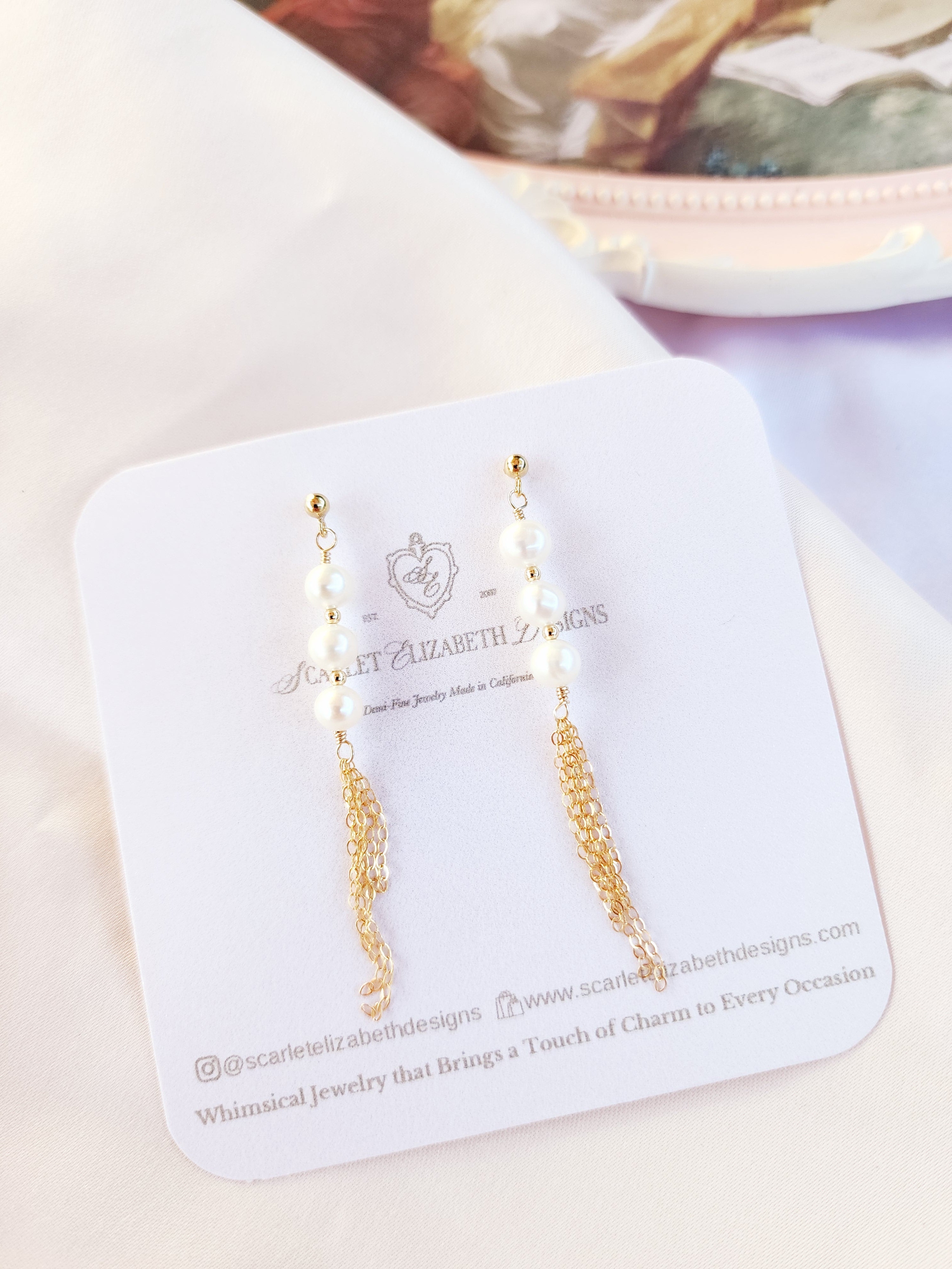 Tassel Pearl Stud Earrings | Sterling Silver and 14ktgf