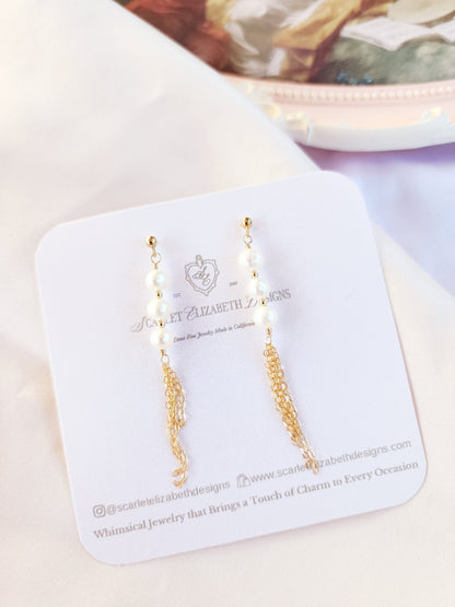 Tassel Pearl Stud Earrings | Sterling Silver and 14ktgf