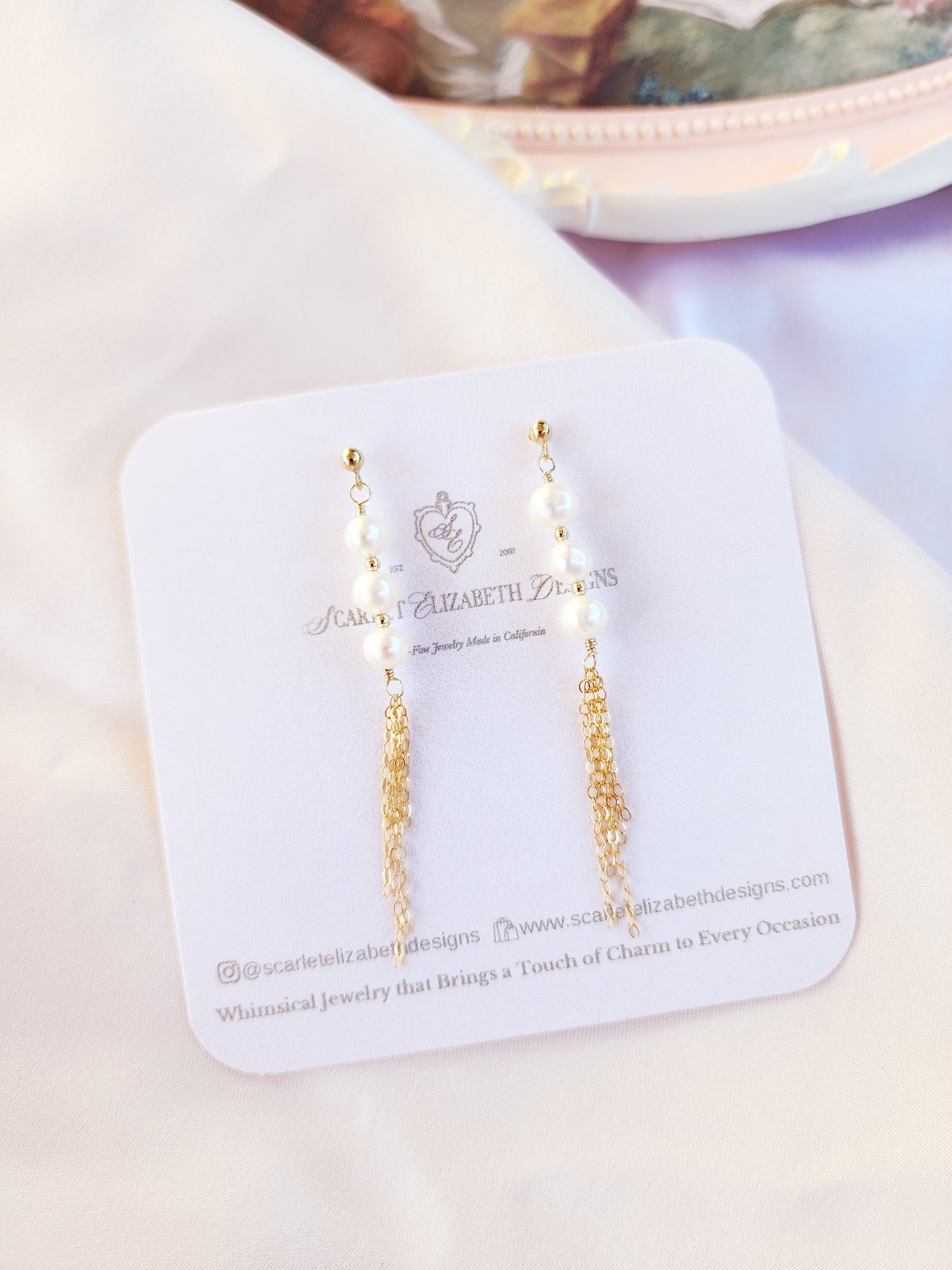 Tassel Pearl Stud Earrings | Sterling Silver and 14ktgf