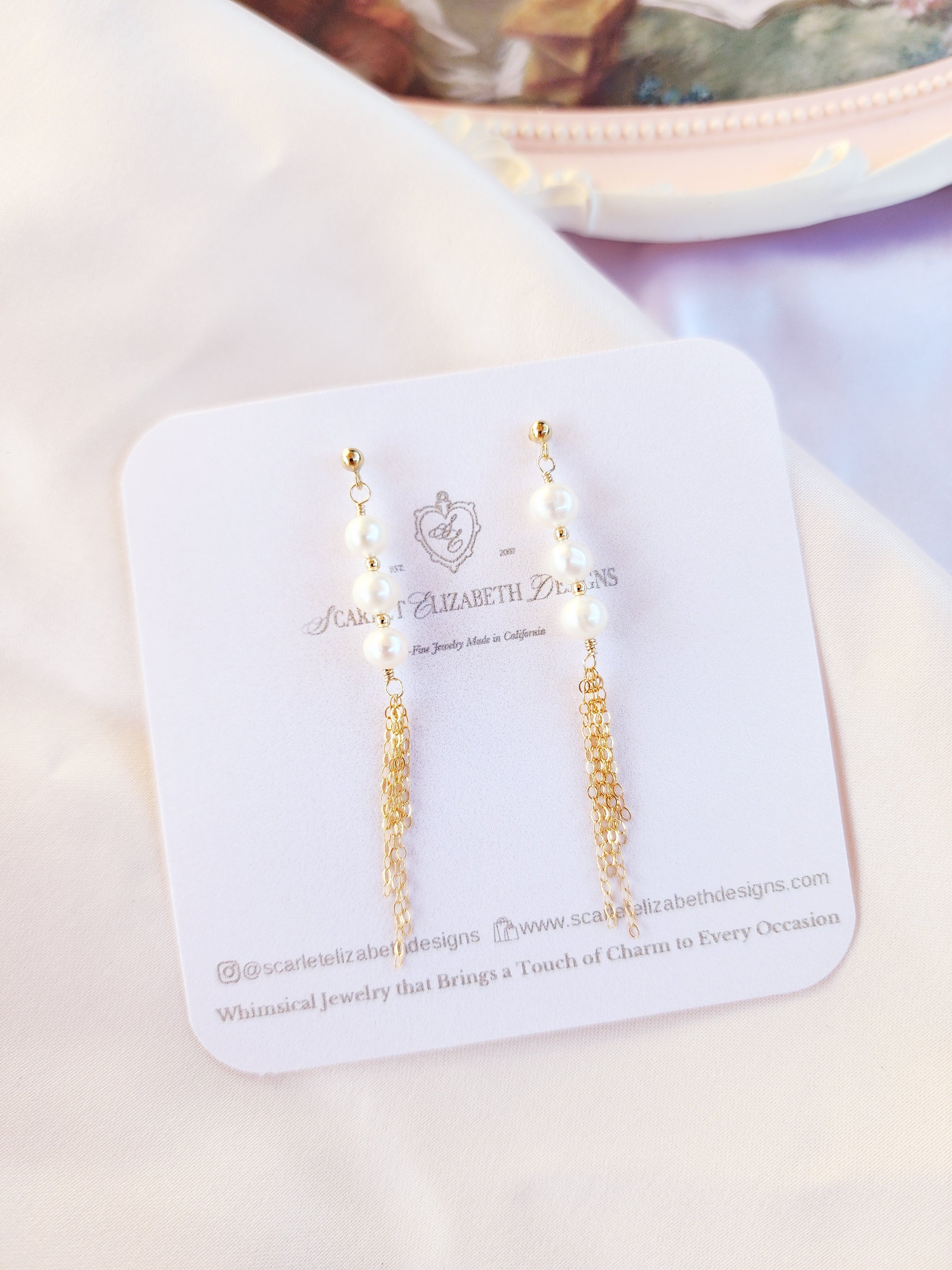 Tassel Pearl Stud Earrings | Sterling Silver and 14ktgf
