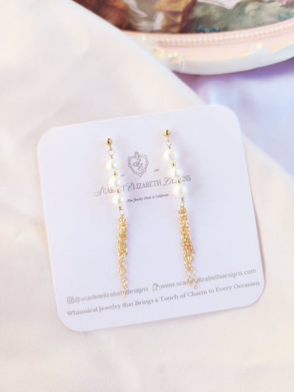 Tassel Pearl Stud Earrings | Sterling Silver and 14ktgf