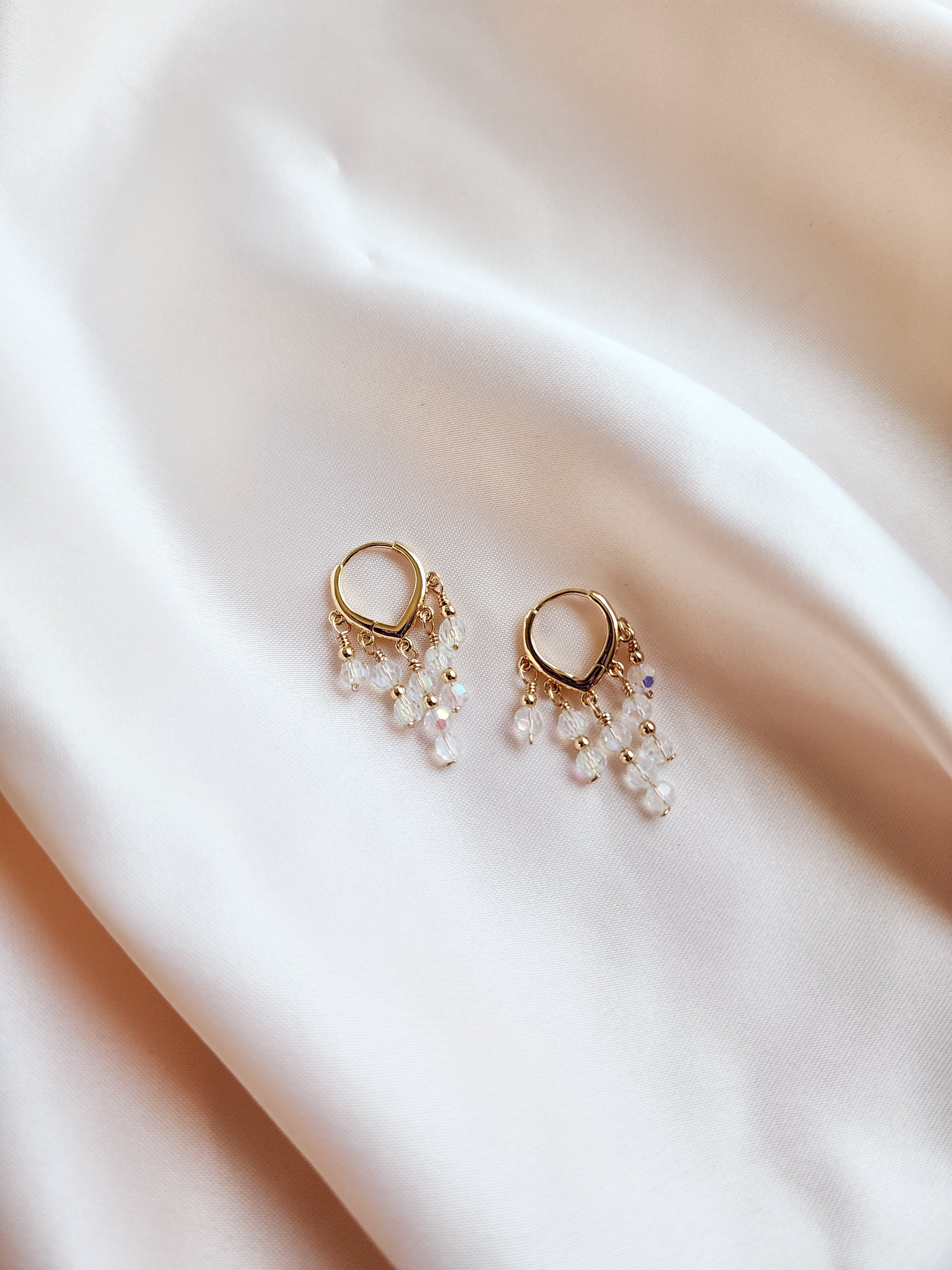 Crystal Huggie Hoop Earrings — Dangling Crystal Hoops | 14kt Gold Fill &amp; Sterling Silver