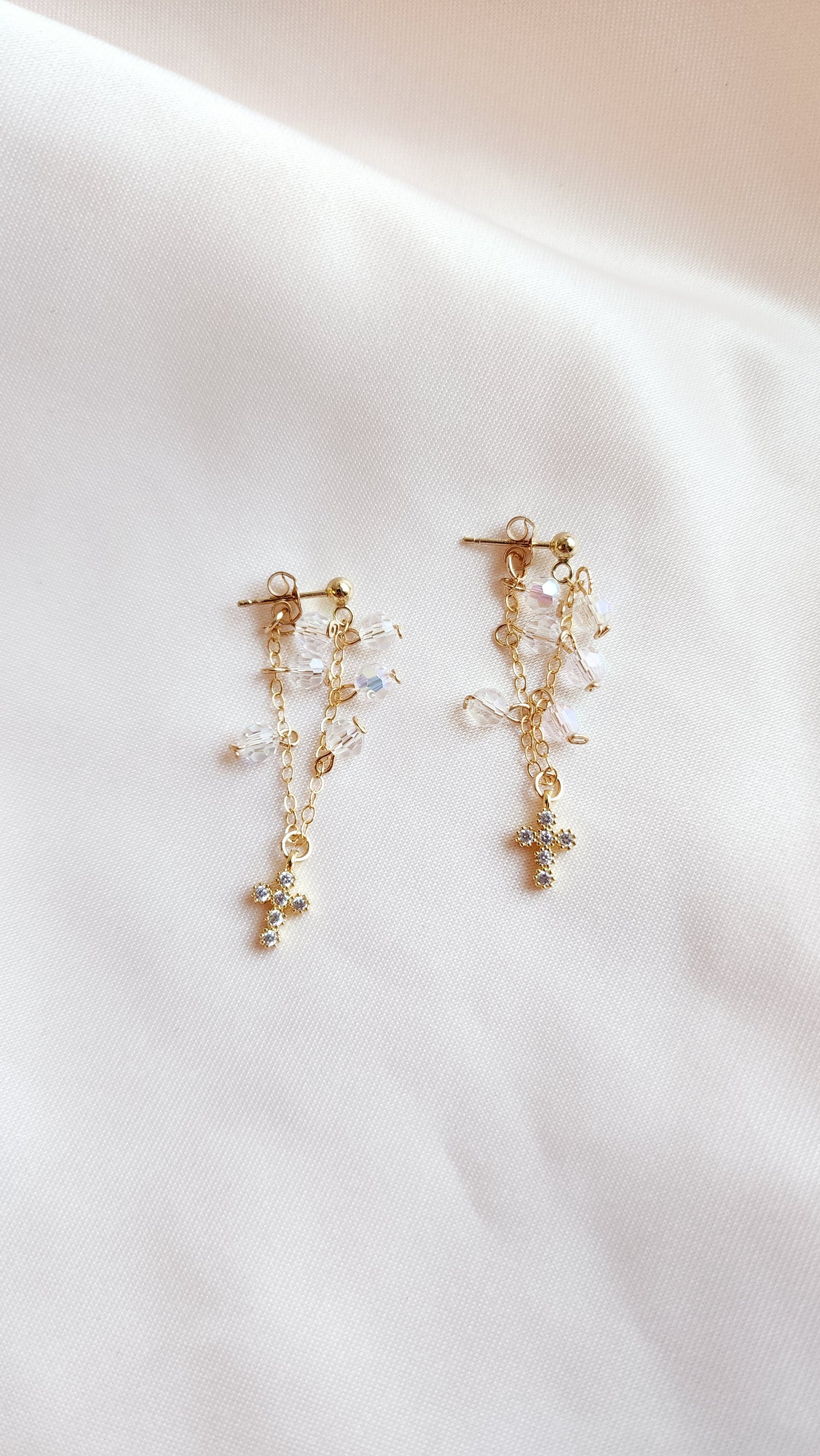 Crystal Cross Stud Earrings — Starry Night | 14kt Gold Fill &amp; Sterling Silver