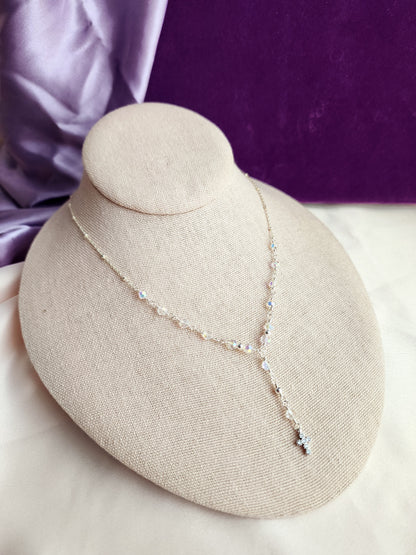 Crystal Rosary Cross Lariat Necklace — Starry Night | 14kt Gold Fill &amp; Sterling Silver