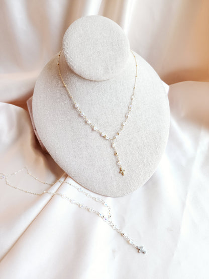 Crystal Rosary Cross Lariat Necklace — Starry Night | 14kt Gold Fill &amp; Sterling Silver