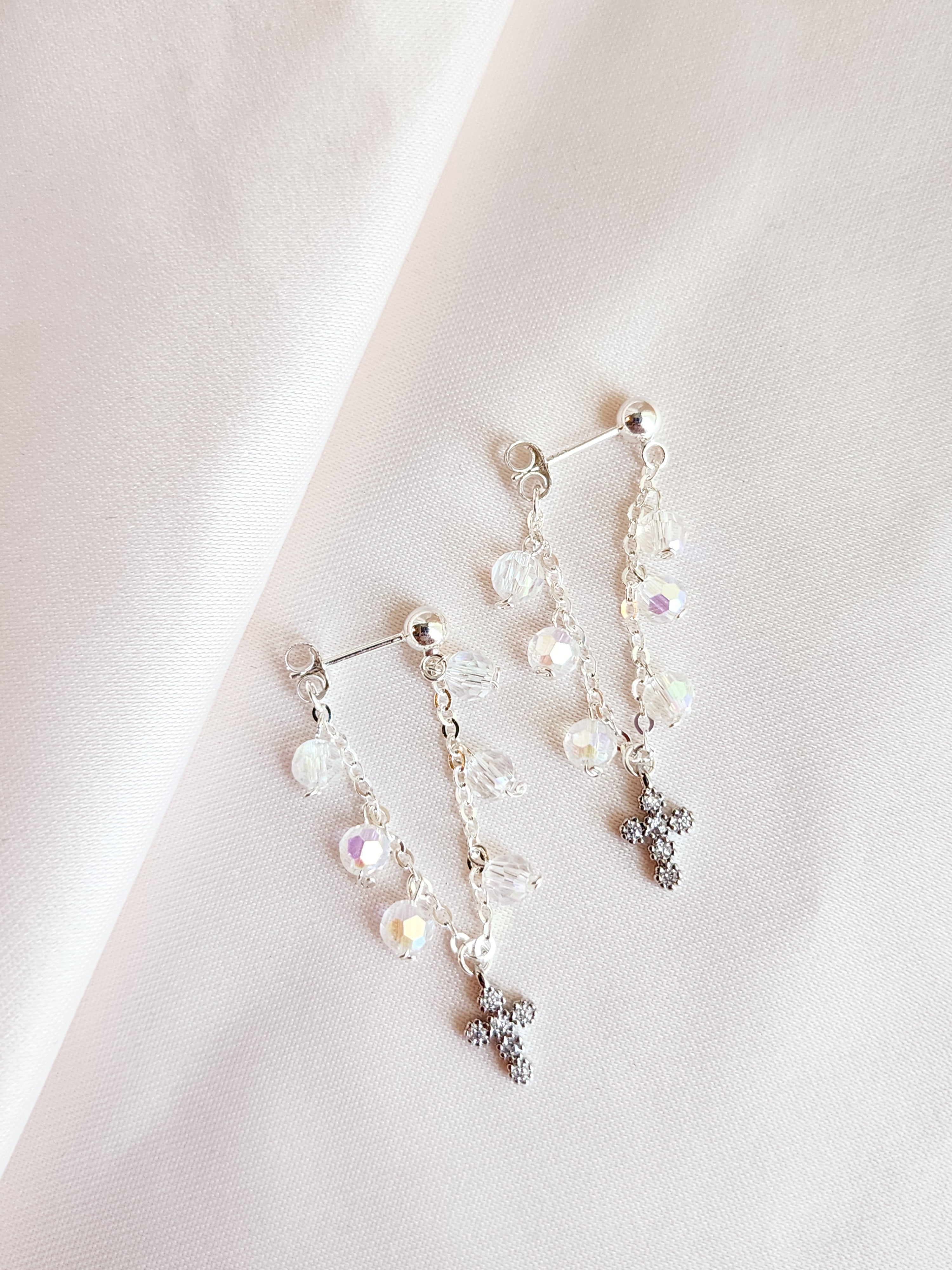 Crystal Cross Stud Earrings — Starry Night | 14kt Gold Fill &amp; Sterling Silver