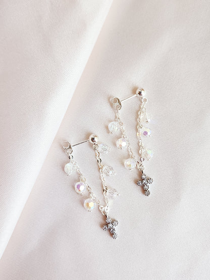 Crystal Cross Stud Earrings — Starry Night | 14kt Gold Fill &amp; Sterling Silver