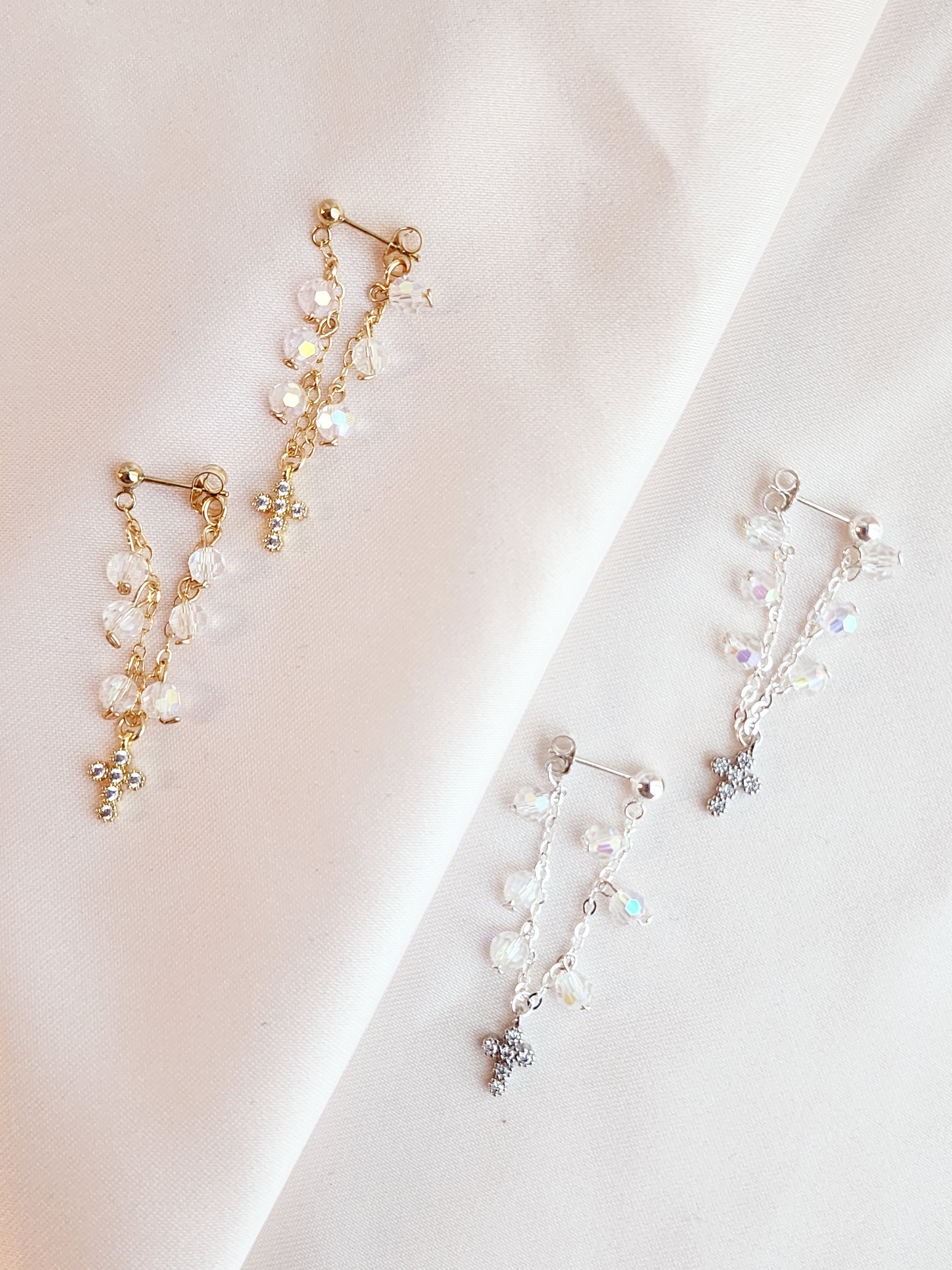 Crystal Cross Stud Earrings — Starry Night | 14kt Gold Fill &amp; Sterling Silver