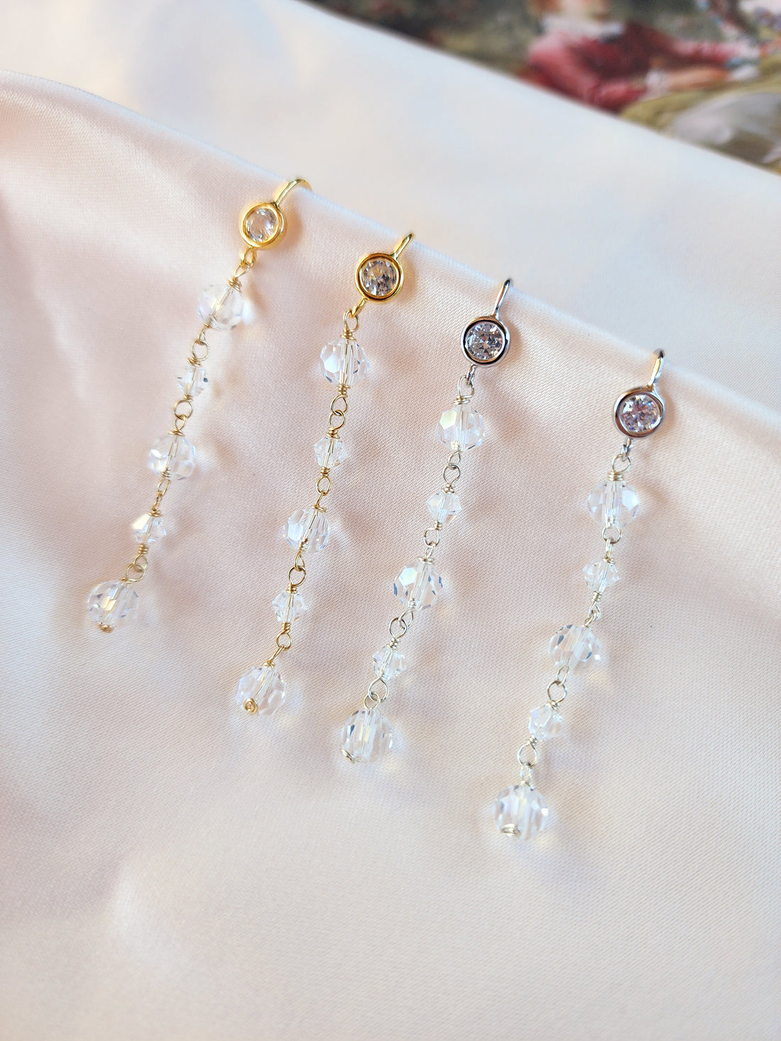 Front view beautiful crystal earrings that have a hint of Great Gatsby glamour 