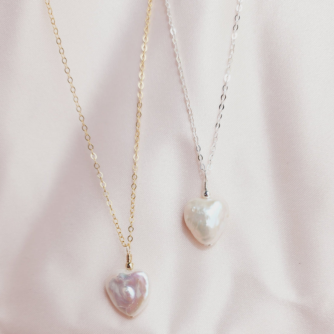 freshwater heart pearl on sterling silver and 4kt gold dainty chain