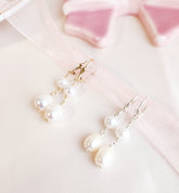 Top View leverback earrings for women that struggle to put on earrings. the elegant design features leverback hooks with two tier dangling pearls for a classic look 