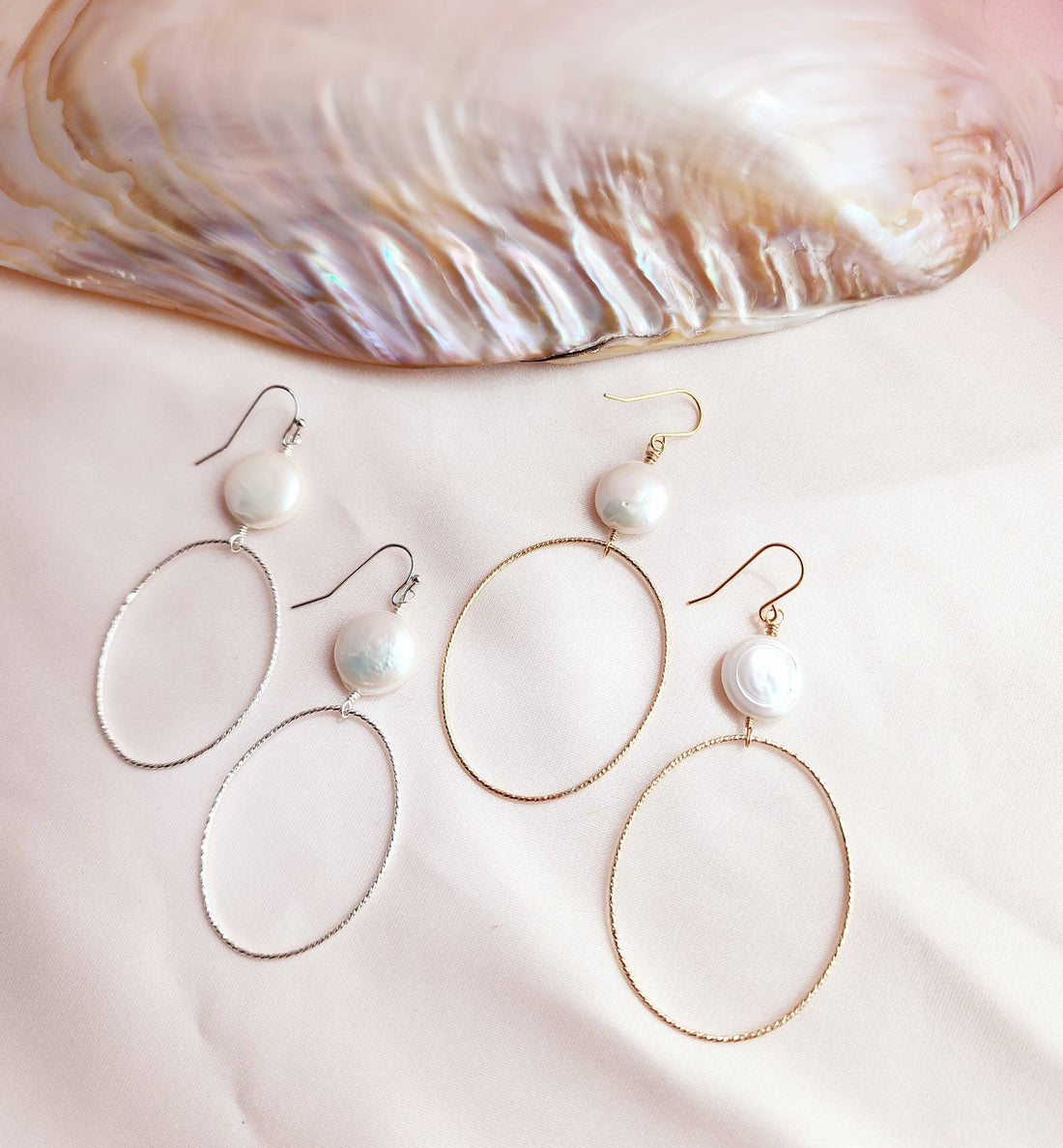 Top View, Sparkly pearl hoop earrings that make a statement for everyday and brides