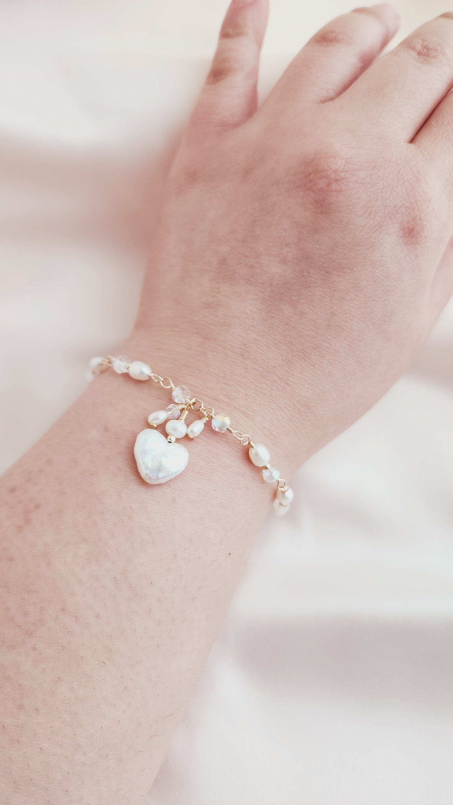 Heart Pearl bracelet on plus size wrist 