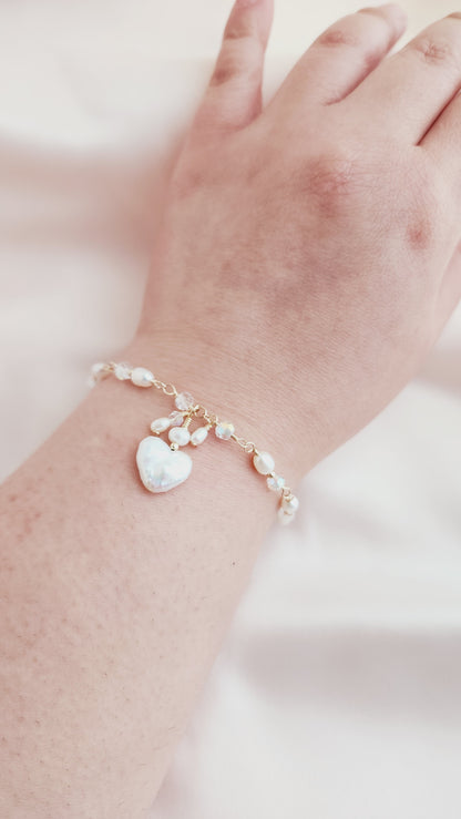 Heart Pearl bracelet on plus size wrist 