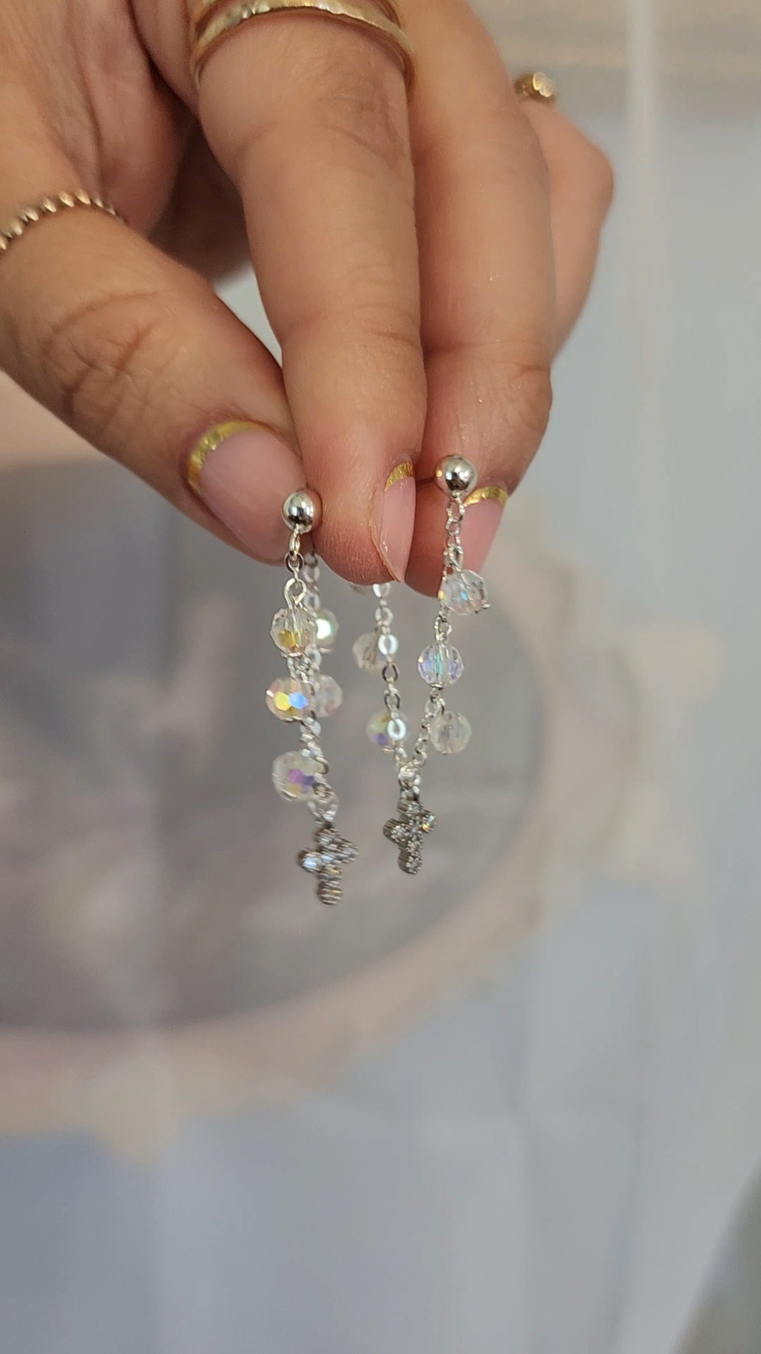 Crystal Cross Stud Earrings — Starry Night | 14kt Gold Fill &amp; Sterling Silver