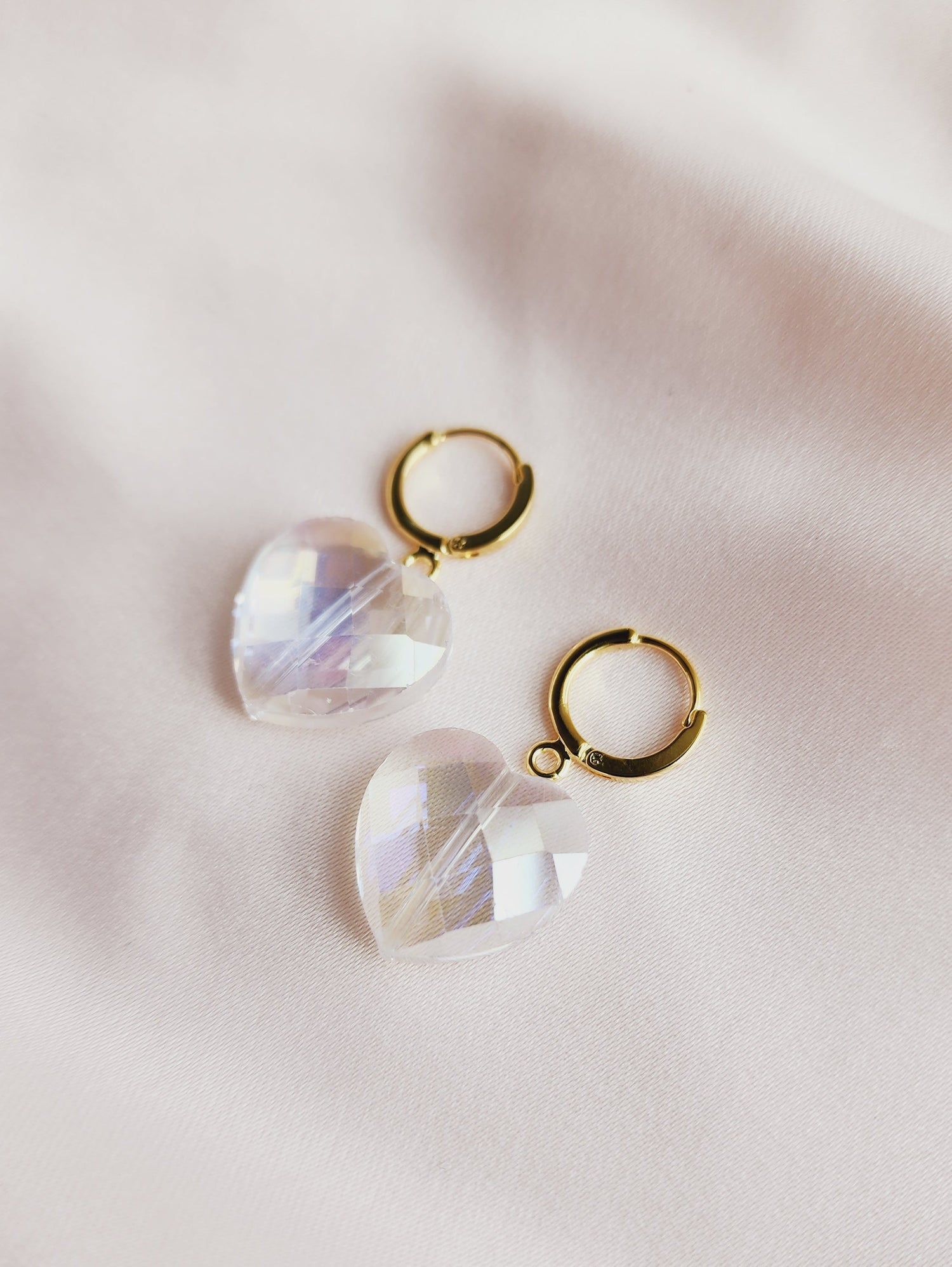 top view crystal heart earrings, sparkle heart earrings 