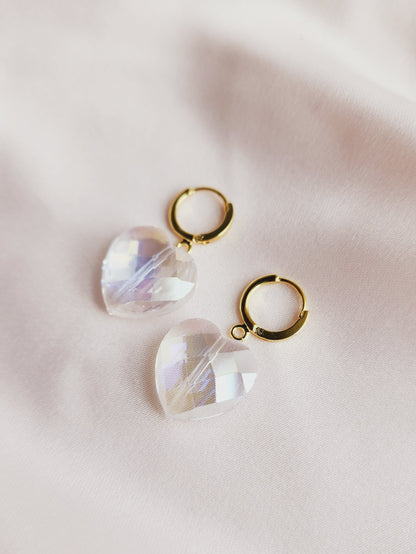 top view crystal heart earrings, sparkle heart earrings 