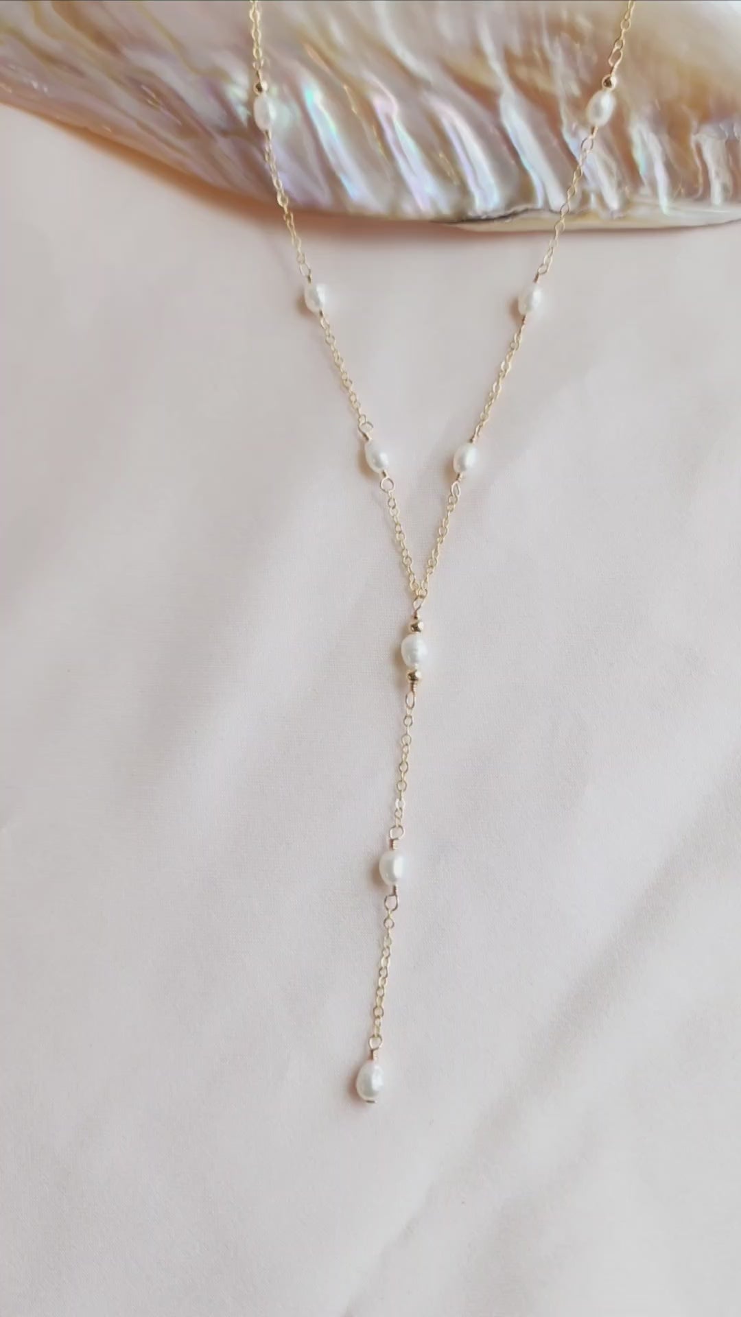 Lariat Pearl Necklace I Sterling Silver and 14ktgf