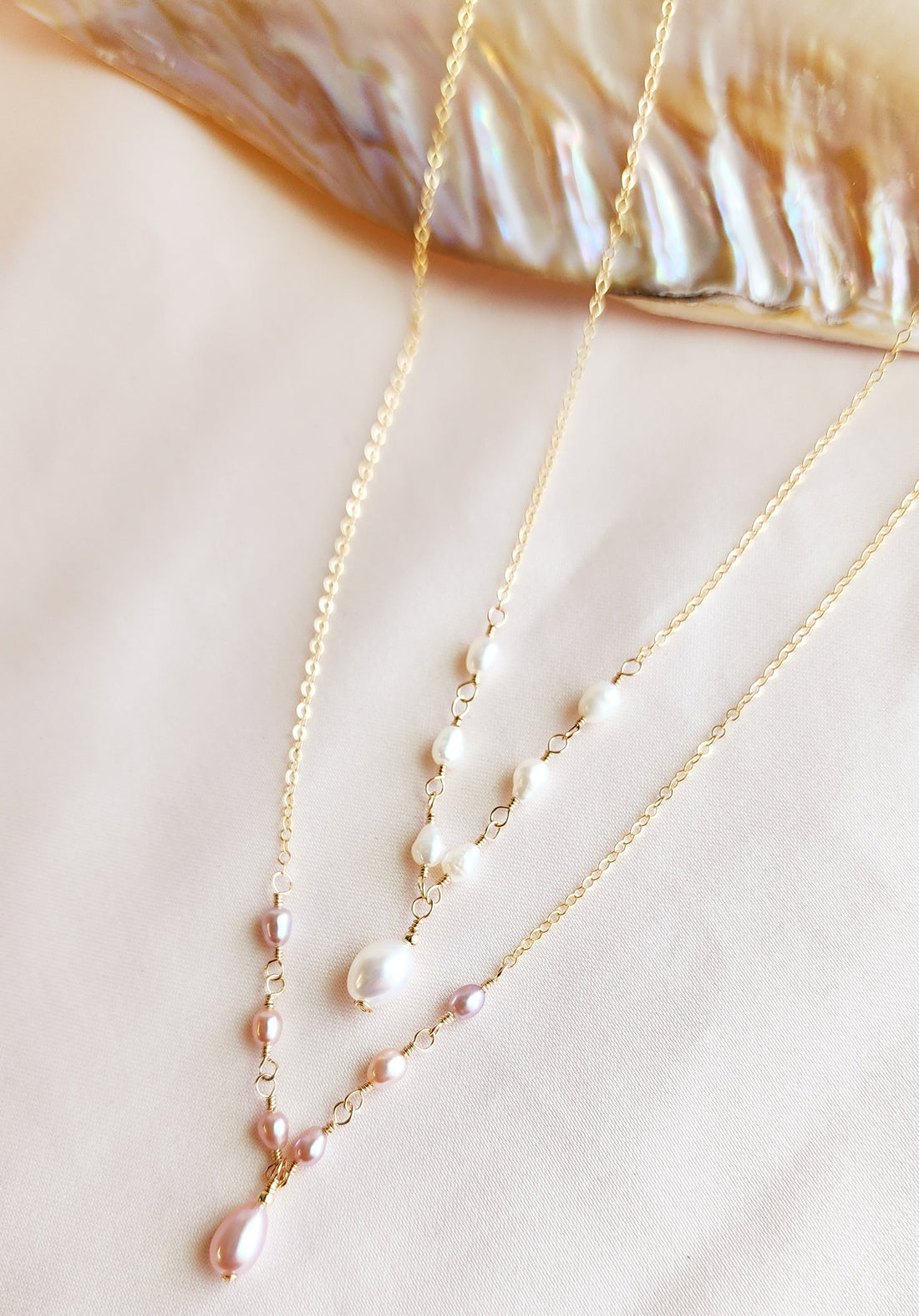 Top View inspired after the regency era are these adorable petite pearl necklaces made to fit small to large necklaces for a romantic look