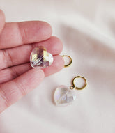 top view heart earring hoops sparkly for pageants, weddings, prom 